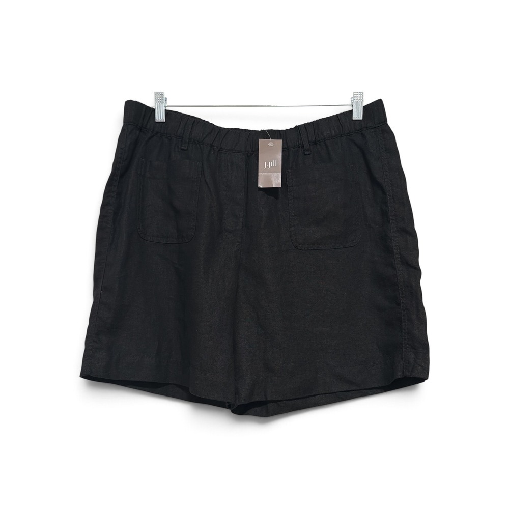 J.Jill Love Linen Shorts Womens Large Black Elastic Waist Pockets 293781 NEW